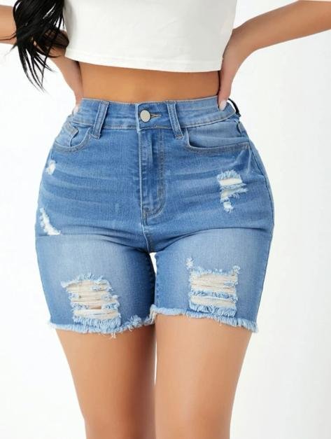 Short en jean déchiré effiloché